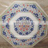 Octagonal White Marble Inlay Coffee Table Tops, Beautiful Marble Inlay Table Top thumbnail-1