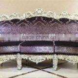 Home and Hotel Silver Leaf Resin Based Purple Fabric Antique Reproduction 3-seat Sofa Furniture thumbnail-1
