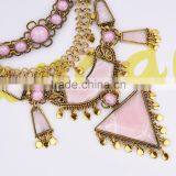 Fashion Women Pink Arcylic Gems Gold Plated Alloy Necklace Jewelry thumbnail-3