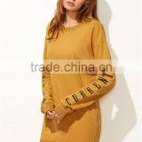 Custom Design Women Letter Embroidered Drop Shoulder Slit Sweatshirt Dress Pullover Split Sides Hoodies thumbnail-3