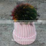 Wholesale Beanie Hats With Raccoon Fur Ball for Lady thumbnail-2
