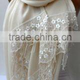 Wedding Shawl Champagne Pashmina With Cream French Lace Lightweight Summer Soft Champagne Bridesmaid Wrap Bridal Shawl Cotton Sk thumbnail-3