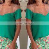 Gauze Stiching Chiffon Short Sleeve Blouse Summer New Design Blouse thumbnail-1