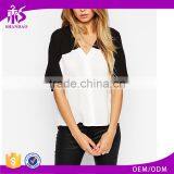 2016 Guangzhou Shandao Brand OEM Summer New Casual Style Short Sleeve V Neck Black And White Color Chiffon Blouse Designs