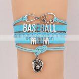 2017 Hot Directly Sale Sport Mom Bracelet Bulk Custom Braided Baseball Bracelet