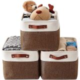 large leather foldable storage bin fabric cube container folding laundry basket with handle home clothing storage basket