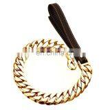 30mm Stainless Steel Chain Leather Traction Rope Large Bulldog Pet Leash thumbnail-1