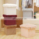 Reatai Hot Sale White Faux Fur Leather Foldable Storage Box Plush Ottoman for Sitting and Storage thumbnail-6