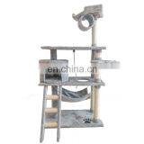 Big Cat Tree House Grey Cat Climbing Frame Cat Tower With Hammock thumbnail-3
