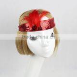 YiWu ERXI Handmade Women Hairband Red Feather Flapper Elastic Headband thumbnail-1