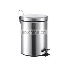 Best Selling Hotel Bathroom Dust Bin and Kitchen Household Metal Waterproof Dustbins Stainless Steel Foot Pedal Dust Bin
