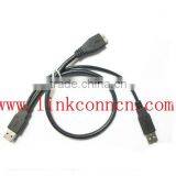 Micro USB Y cable USB double AM to Micro USB cable