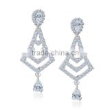 2016 Alibaba rhombus pendant earring white gold plated party earring inlaid pure white cubic zirconia