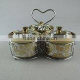Ceramic Gold Decal Ceramic Condiment Set With Iron Stand thumbnail-2