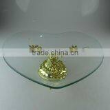 New Style Love Shape Wedding Glass Cake Stand With Gloden Flower thumbnail-2