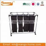 Four Compartments Nylon Laundry Hamper Trolley