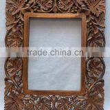 Indian Handicraft Leaf Design Wooden Mirror Frame thumbnail-1