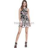 Ladies Casual Tropical Print Sleeveless Crisscross Neck Elegant Stretch Fit and Flare Dress thumbnail-1