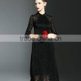 Elegant Lady Lace Hollow Out Embroidery A-line Pleated Fold Lace Dress thumbnail-4