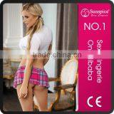 Newest High Quality Hot Sales Wholesale White and Rose Plaid Sexy School Girl Costume Photos thumbnail-2
