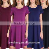 Wholesale Latest Fashion Short Sleve Ladies O-Neck Simple Soft Women Dress thumbnail-2