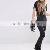 Plain Black V Neckline Short Sleeve Women Bodysuit Custom Made Bodysuit With Your Own Logo High Quality thumbnail-5