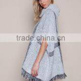 MGOO New Fashion Plaid Pullover Tops Grey Knit Mohair Fringe Poncho Women Winter Popular Clothes thumbnail-6