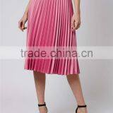 Hot Sale Shinning Petite Satin Pleat Midi Skirt Summer Skirt Ladies Plain Pink Zip Up Skirt thumbnail-2