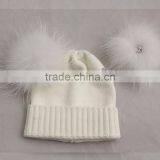 Myfur Top Quality Baby Hats for Kids With Raccoon Fur Balls Knitted Baby Kids Hats thumbnail-3