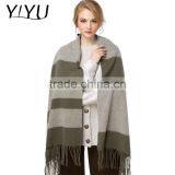 Women Elegant Soft Color Block Tassel Hem Wool Cashmere Wrap Shawl thumbnail-2