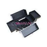 Silver 4 Trays Aluminum Cosmetic Cases With Lock , Black Leather Lining