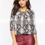Latest Lady Fashion Pleated and Bubble Hem Snake Printed Blouse Design thumbnail-4