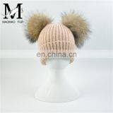 Kids Removable Fur Bobble Hat Winter Double Pom Pom Hat Crochet Kids Hat