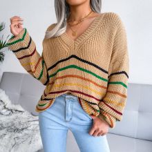 New European and American rainbow striped casual loose sweater