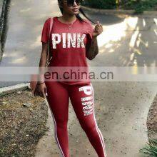 Custom Pink Letter Print Sweatsuit Women Set Plus Size Set Short Sleeve Tops Skinny Pant Tracksuit Fall Casual 2 Piece Set thumbnail-2