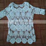 Ladies TOPS Hot Cotton Embroidery Lace Fabric Vest for Women Three Quarter Sleeve thumbnail-2