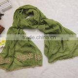 Wholesale Plain Cotton Linen Flower Embroidery Designs Ladies Scarves thumbnail-2