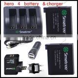 Smatree 3-channel Charger & Smatree Camera Battery for go Pro 4 Camera Battery