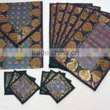Indian Silk Table Runner With 6 Place Mats & 6 Coaster in Green Color Size 16*62 thumbnail-1