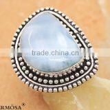 Dazzling Natural Stone Blue Larimar Vintage 925 Sterling Silver Men Ring Sz.9.25 thumbnail-1