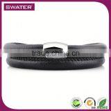 Gift Women'S 2016 Wrap Black 316L Stainless Steel Bracelets & Leather Bracelet