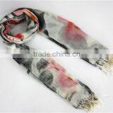 Simple Pattern Printed Wool Scarf With Tassel thumbnail-4