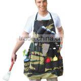 Hot selling camouflage cotton bbq apron with multi-pockets