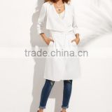 SheIn Fashion Women Clothing White Lapel With Pocket Long Outerwear