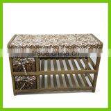 Modern Style Made of Paulownia Wood and Straw Weaving Home Funiture Bed Stool Leg Rest Stoll thumbnail-5