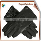 Fast shipping ZHEJIANG Short Black Winter Sheepskin Hand Stiched Lined Women Leather Gloves