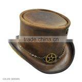 2 TONES PULL-UP CRAZY HORSE COWHIDE LEATHER "STEAMPUNK" TOP HAT thumbnail-4