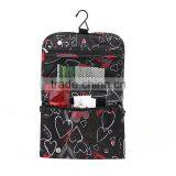210D Nylon Plaid Floral Printing Toiletry Cosmetic Bag With Hanger thumbnail-3