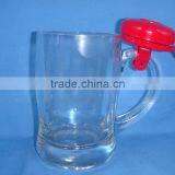 high capacity beer glass cup with decal and handle for drinking