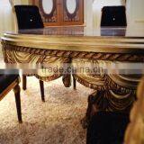 French Fabulous Marquetry Dining Room Table Set For 6 People/ Palace Antique Wooden Carving Pecock Green Round Dining Table thumbnail-6